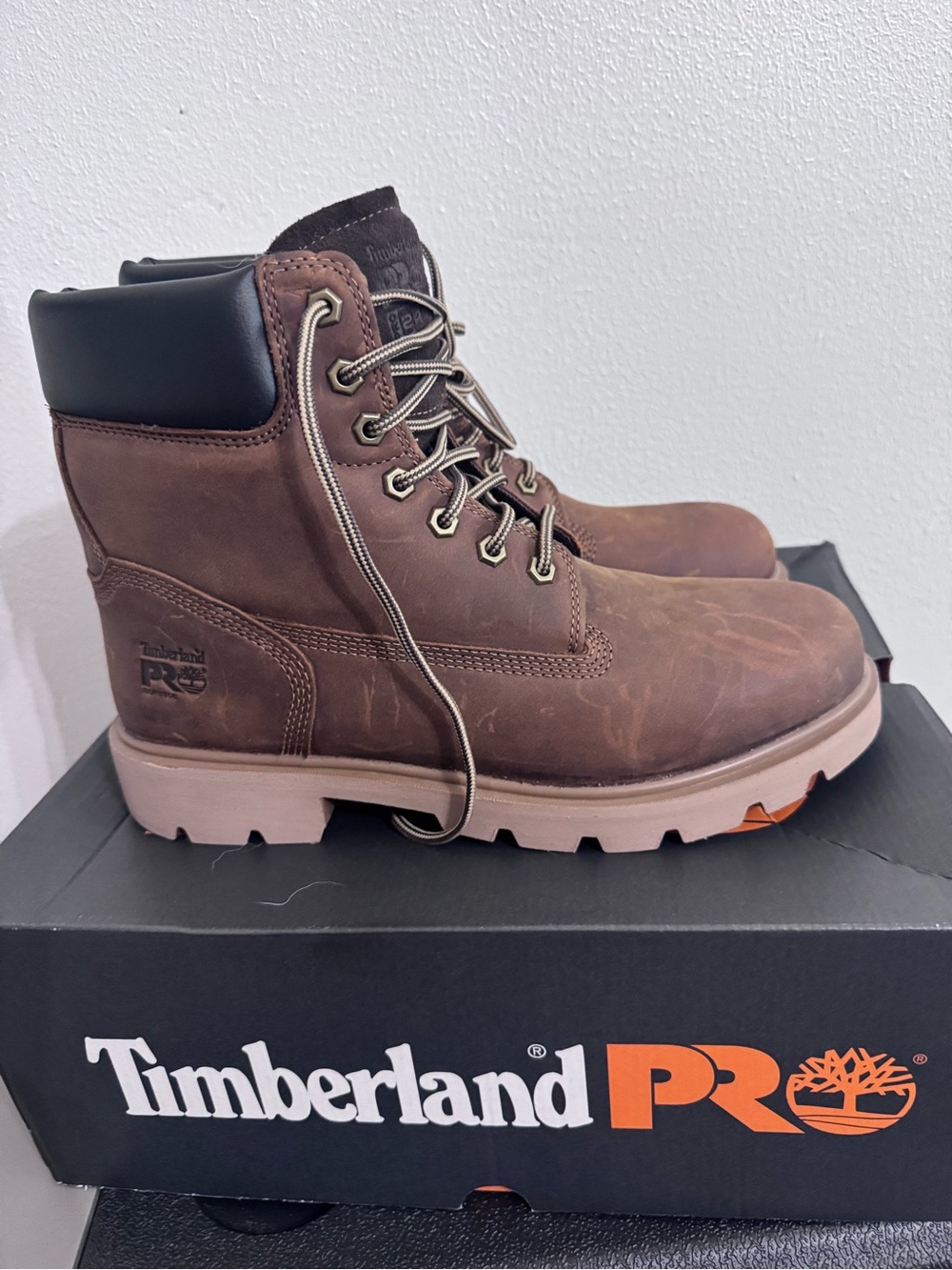 Timberland PRO Brown Leather Work Boots with Black Collar